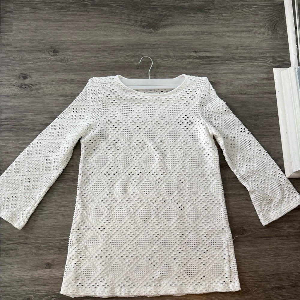 White Crochet Long Sleeve Dress / Beach Cover Up